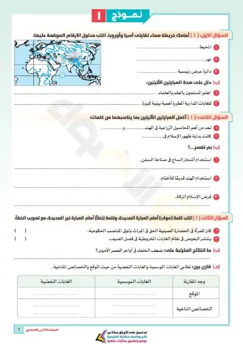 امتحانات شهر نوفمبر دراسات للصف الثاني الاعدادي بالاجابات 2026 PDF PDF