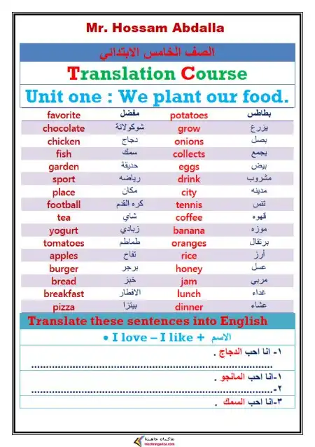 مذكرة تأسيس ترجمة انجليزي للصف الخامس الابتدائي PDF PDF