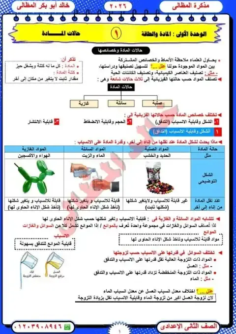 تحميل مذكرة العلوم للصف الثاني الاعدادي الترم الاول 2026 PDF PDF