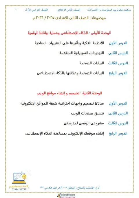 أفضل مذكرة تكنولوجيا للصف الثاني الاعدادي الترم الاول 2026 PDF PDF
