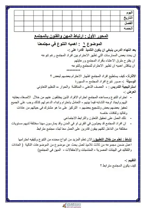 دفتر تحضير المهارات المهنية للصف السادس الابتدائي الترم الاول 2026 PDF PDF