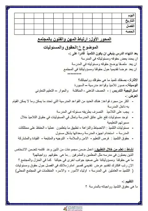 دفتر تحضير المهارات المهنية للصف الخامس الابتدائي الترم الاول 2026 PDF PDF