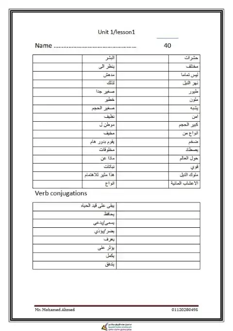 مذكرة تسميع كلمات انجليزي للصف الخامس الابتدائي الترم الاول PDF PDF