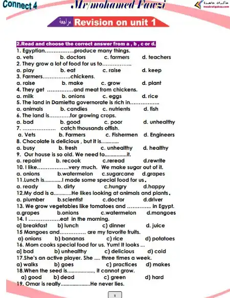 مراجعة الوحدة الاولى انجليزي للصف الرابع الابتدائي ترم اول 2024 / 2025 PDF PDF