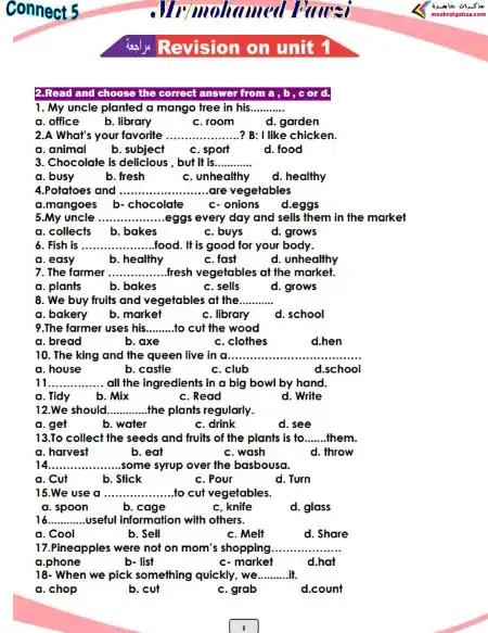 مراجعة الوحدة الاولى انجليزي للصف الخامس الابتدائي ترم اول 2024 / 2025 PDF PDF