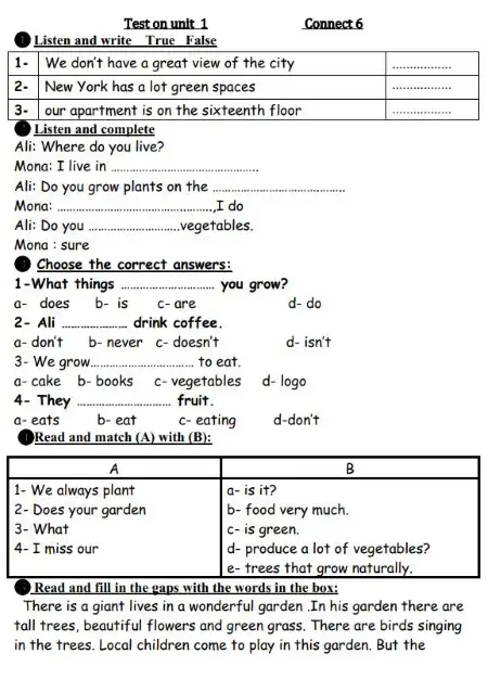 امتحان لغة انجليزية الوحدة الاولى للصف السادس الابتدائي ترم اول PDF PDF