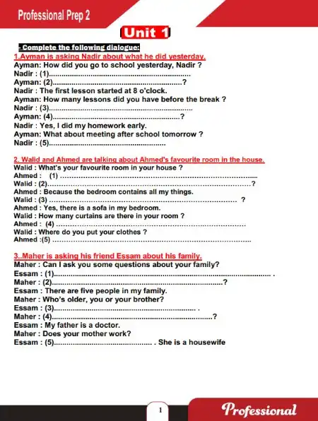 مراجعة الوحدة الاولى انجليزي للصف الثاني الاعدادي ترم اول 2024 / 2025 PDF PDF