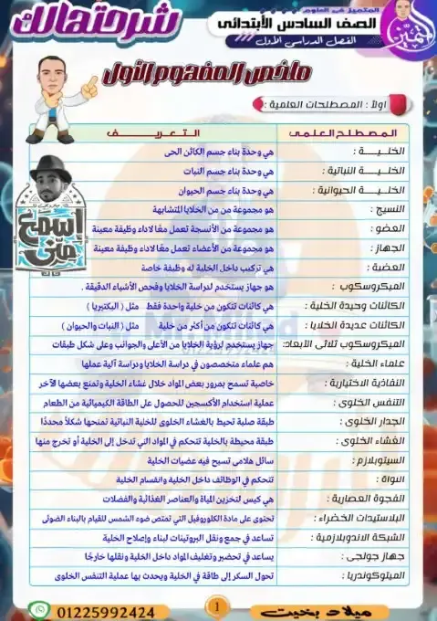 ملخص العلوم للصف السادس الابتدائي pdf الترم الاول 2026 PDF
