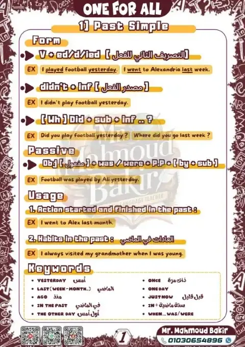 أقوى مذكرة جرامر للصف الاول الثانوي الترم الاول 2026 PDF PDF