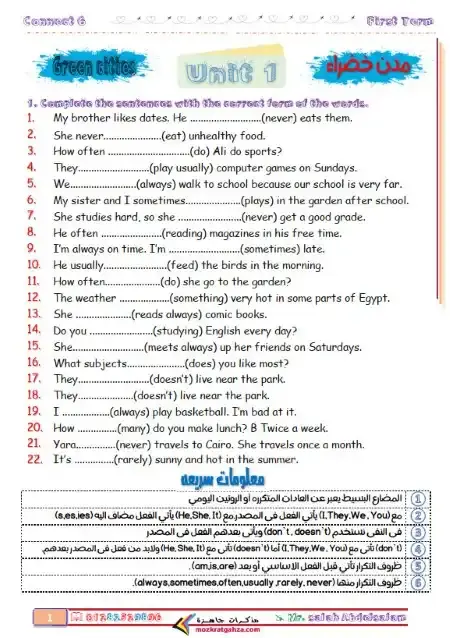 مراجعة جرامر للصف السادس الابتدائي الترم الاول 2025 / 2024 PDF PDF