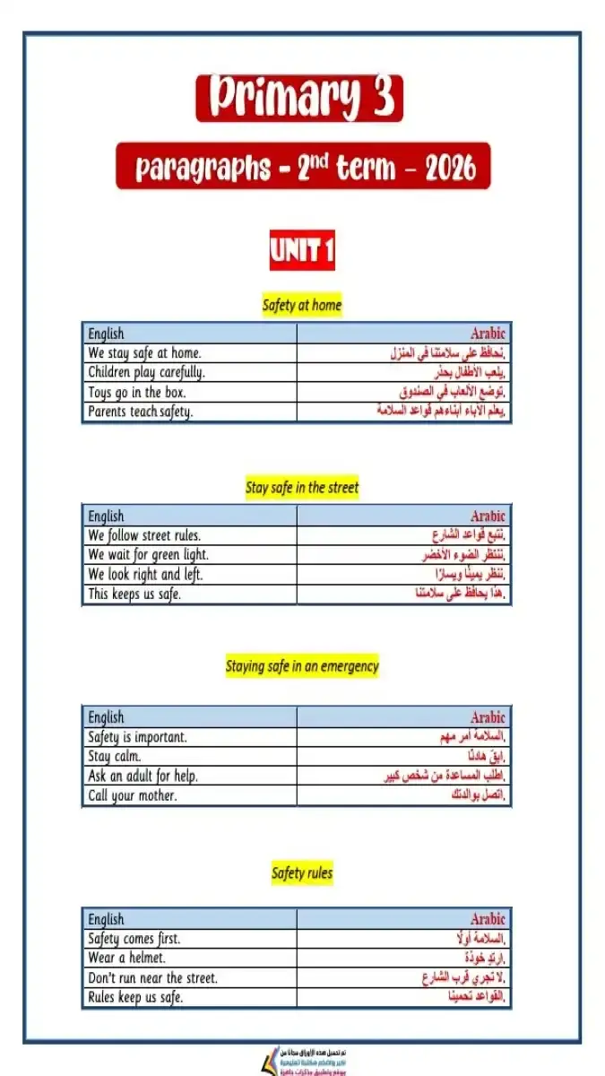 تحميل براجرافات الصف الثالث الابتدائي الترم الثاني 2026 PDF مترجمة PDF