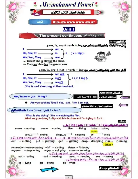 مذكرة جرامر للصف الثاني الثانوي الترم الاول PDF PDF