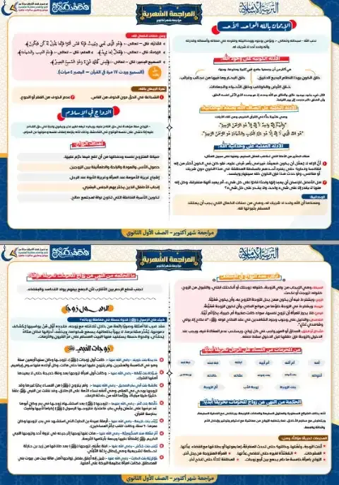 مراجعة شهر اكتوبر دين للصف الاول الثانوي بالاجابات 2026 PDF PDF