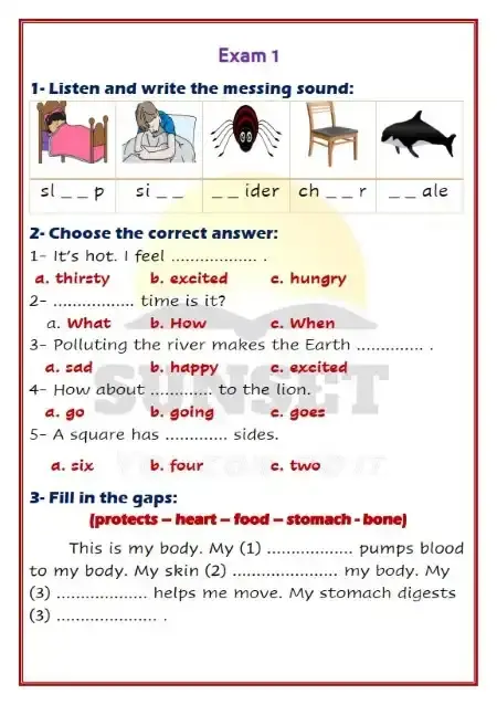 امتحان لغة انجليزية للصف الثالث الابتدائي الترم الاول 2025 PDF PDF