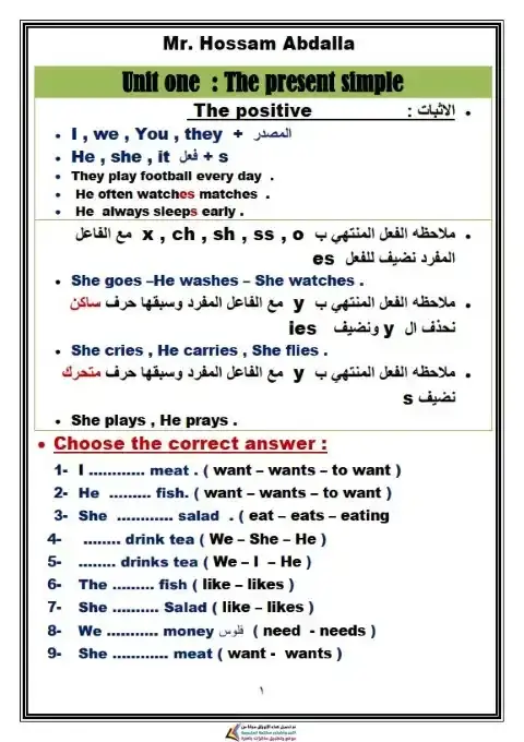 أفضل مذكرة جرامر للصف الرابع الابتدائي الترم الاول 2026 PDF PDF