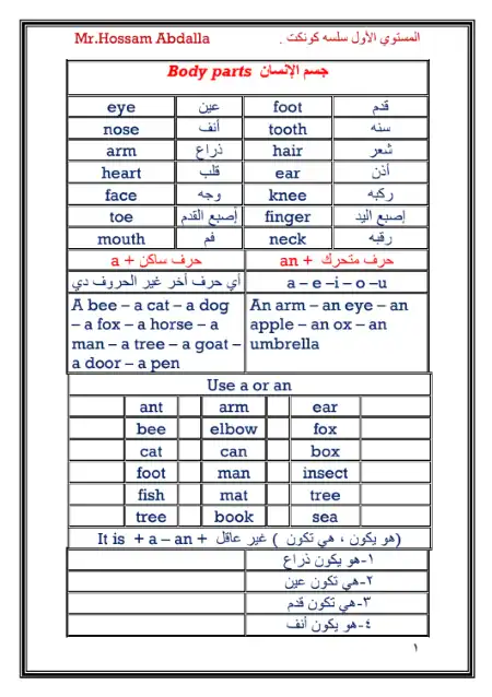 المستوى الاول من كورس تأسيس الانجليزي للصف الاول والثاني الابتدائي PDF