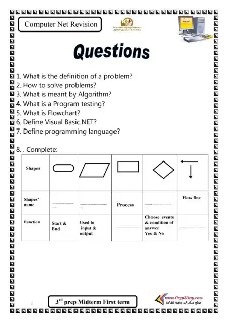 مراجعة كمبيوتر لغات للصف الثالث الاعدادي ترم اول 2024 PDF سؤال وجواب PDF