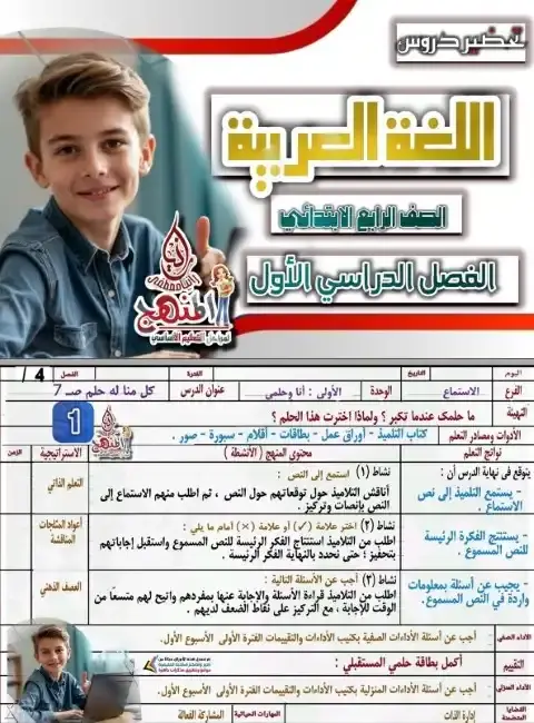 دفتر تحضير اللغة العربية للصف الرابع الابتدائي الترم الاول 2026 PDF PDF