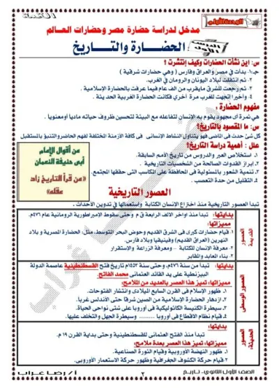 سلسة القمة لمادة التاريخ الصف الأول الثانوي الترم الأول PDF