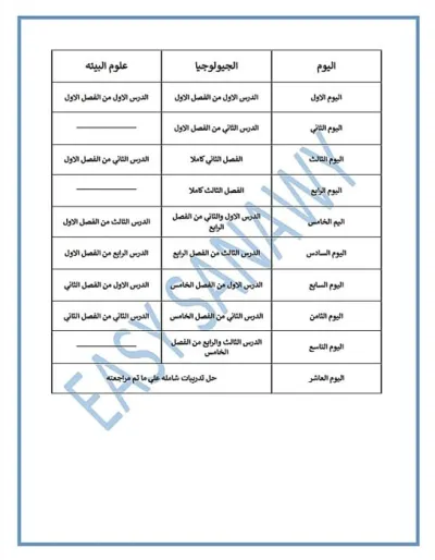 جدول مراجعة الجيولوجيا في 10 أيام للصف الثالث الثانوي PDF