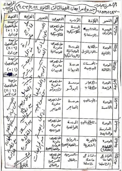خطة مراجعة نهائية للغة العربية للصف الثالث الثانوي PDF