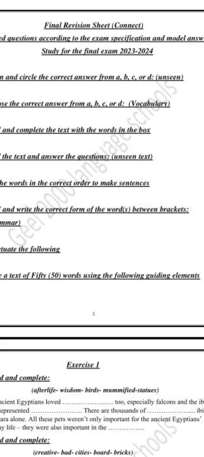 مراجعة نهائية لغة انجليزية للصف السادس الابتدائي الفصل الدراسي الثاني PDF