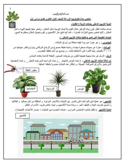 ملخص تكنولوجيا الزراعة للصف الأول الثانوي ترم أول PDF