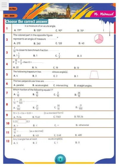 مراجعة نهائية ماث للصف الرابع الابتدائي الفصل الدراسي الثاني PDF
