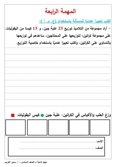 المهام الأدائية الصف السادس الابتدائي أعوام سابقة الترم الأول PDF