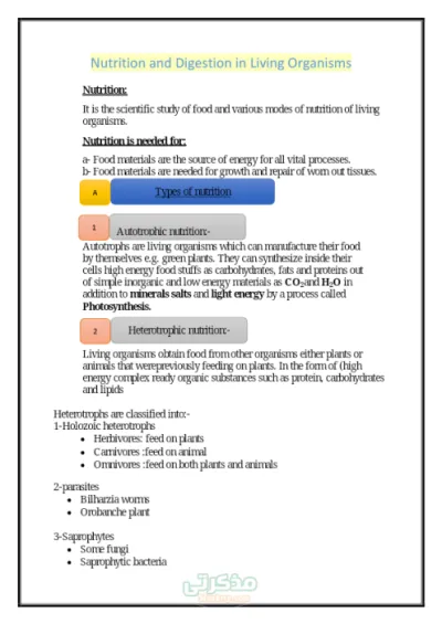 ملخص لمادة ال Biology مع اهم الاختبارات للصف الثاني الثانوي الترم الأول PDF