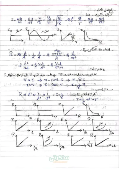 ملخص الكهربية مراجعة نهائية+تركات في الفيزياء ثالثة ثانوي PDF