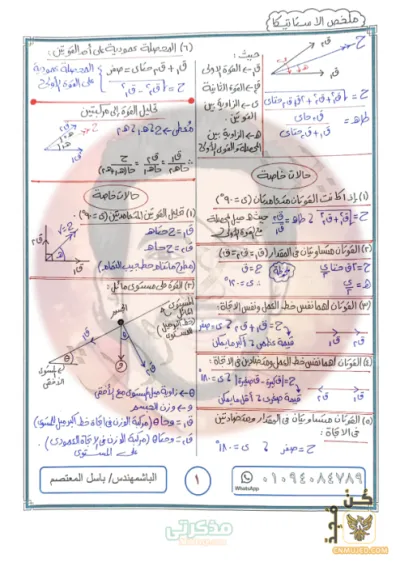 ملخص لأهم نقاط الاستاتيكا للصف الثاني الثانوي PDF