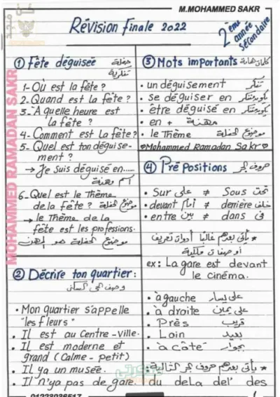 المراجعة النهائية فرنساوي للصف الثاني الثانوي الترم الاول PDF