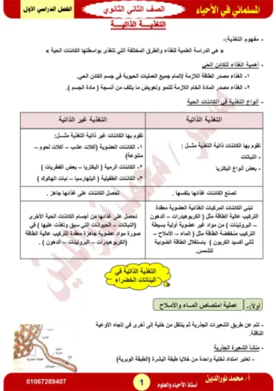 ملزمة مادة الأحياء للصف الثاني الثانوي الترم الأول PDF