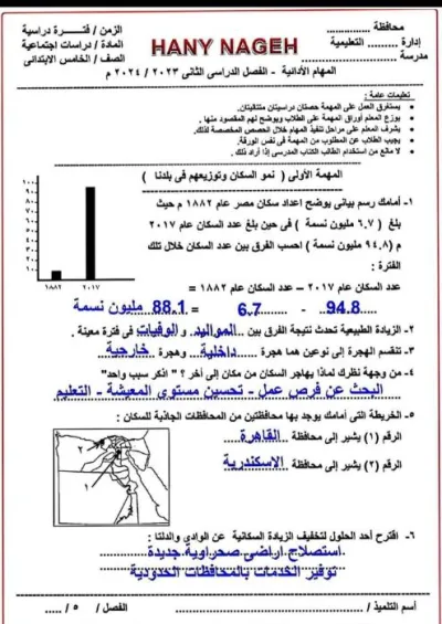 مذكرة مهام ادائية مادة الدراسات للصف الخامس الابتدائي الفصل الدراسي الثاني PDF