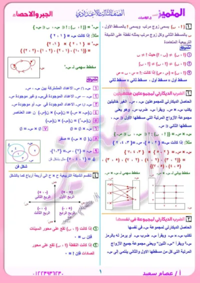المراجعة النهائية واهم المسائل بالحلول في مادة الجبر والإحصاء للصف الثالث الاعدادي الترم الاول PDF