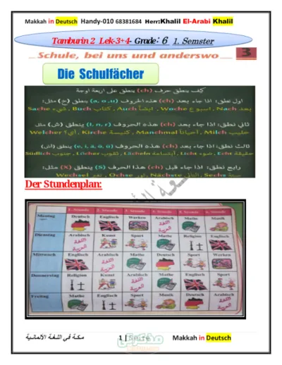 مذكره مراجعه واسئله هامه لماده اللغه الالمانيه للصف السادس الابتدائي الترم التانى PDF