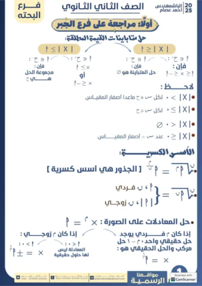 مراجعه نهائيه جبر لماده الرياضيات للصف الثاني الثانوي الترم الاول PDF