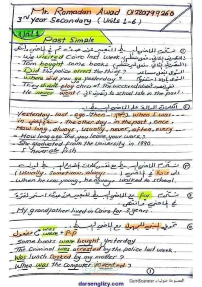 أقوى ملخص لقواعد أول 6 وحدات من الانجليزي في 8 ورقات بس للثانوية العامة PDF