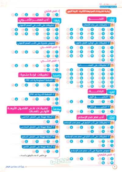 نموذج اجابات المراجعه الثانيه في اللغه العربيه لتانيه ثانوي ترم اول PDF