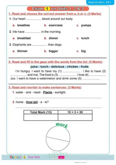 39 اختبار كونكت لماده اللغه الانجليزيه الصف الرابع الابتدائي الترم الاول PDF