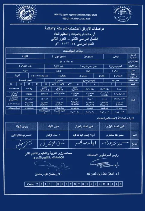 مواصفات الورقة الامتحانية في الرياضيات لجميع صفوف المرحلة الإعدادية ترم ثاني 2024 PDF