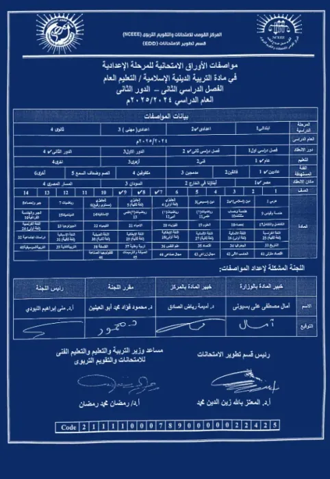 مواصفات الورقة الامتحانية في التربية الدينية لجميع صفوف المرحلة الإعدادية ترم ثاني 2024 PDF