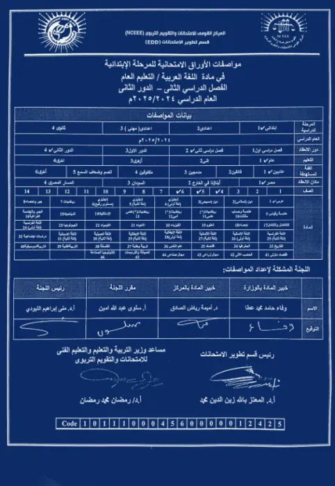 مواصفات الورقة الامتحانية في العربي للمرحلة الابتدائية ترم ثاني 2025 جميع المواد PDF