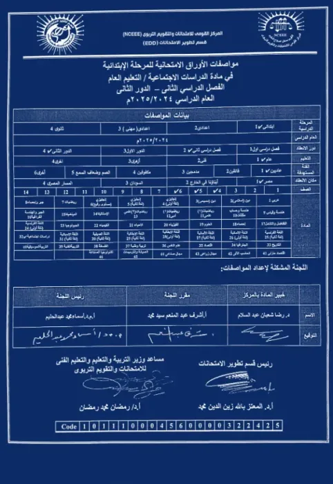 مواصفات الورقة الامتحانية في الدراسات للمرحلة الابتدائية ترم ثاني 2025 جميع المواد PDF