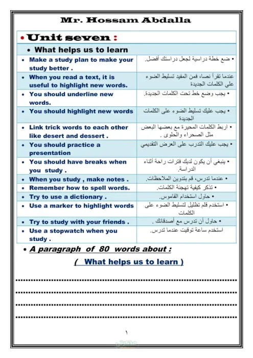 مجمع براجراف للصف الأول الاعدادي في اللغة الإنجليزية الترم الثاني ٢٠٢٥ PDF