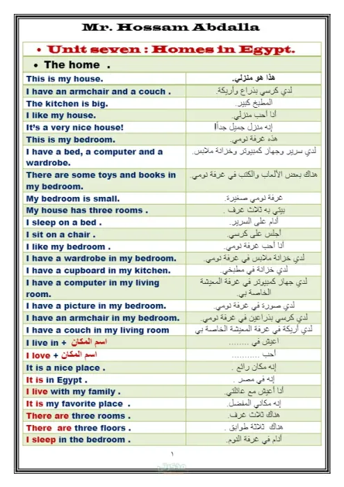 برجرافات في اللغة الانجليزية على الوحدة 7 إلى 11 - خمسه ابتدائي ترم ثاني PDF