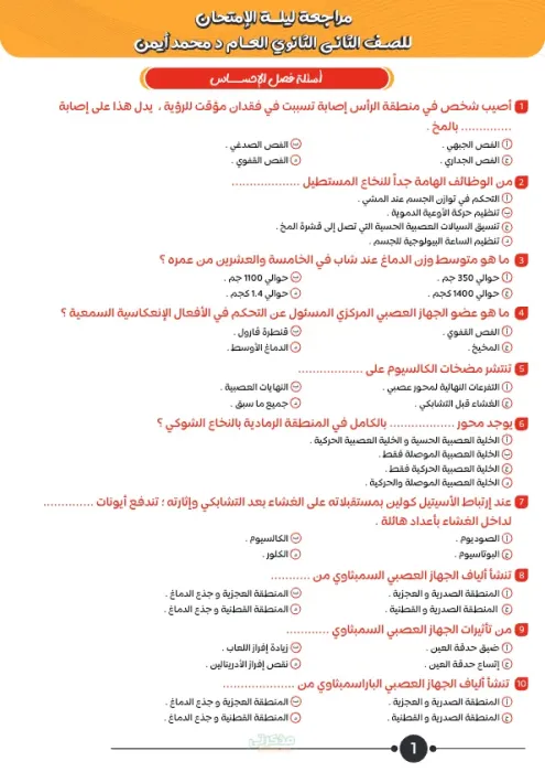 مراجعة ليلة الامتحان للصف الثاني الثانوي مادة الأحياء للدكتور محمد ايمن PDF