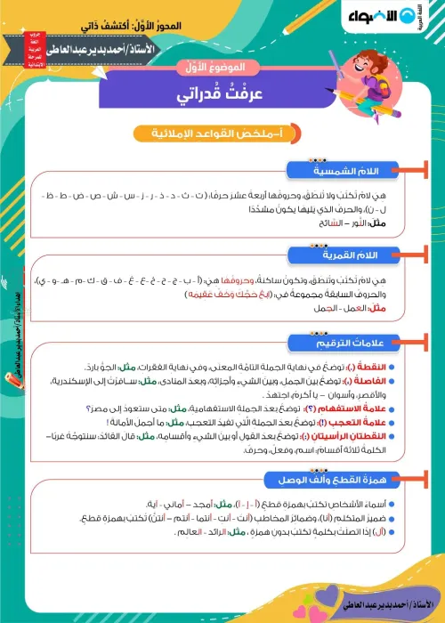 ملخص اللغة العربية من الاضواء مع مستر احمد بدير عبد العاطي الصف الخامس الابتدائي الترم الثاني PDF