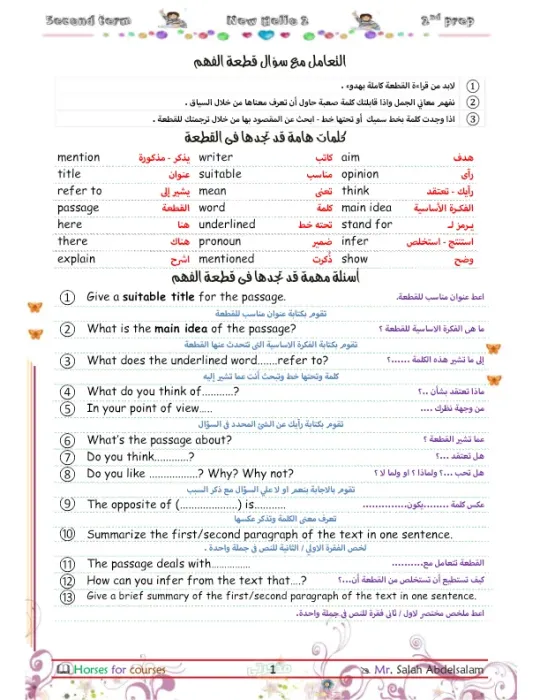 مراجعة قوية لمادة اللغه الانجليزيه الصف الثانى الاعدادي الفصل الدراسي الثانى PDF